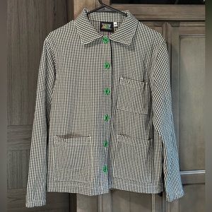 Big Bud Press black and white gingham jacket with green buttons